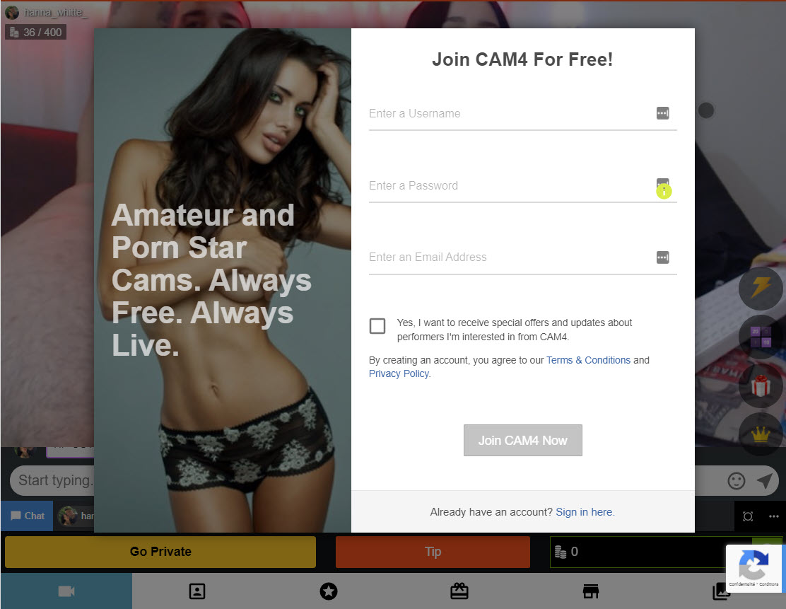 Cam4 Review - Form Create Account